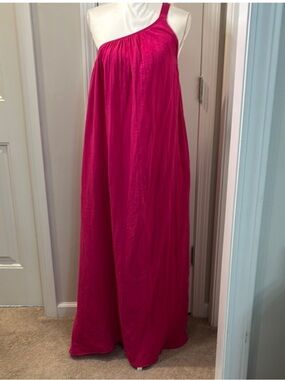 Trina Turk Fun and Games One-Shoulder Fuchsia Dress or Swim Coverup NWT sz. L.